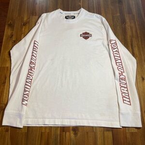 Vintage Harley-Davidson White Tee with Black and Orange Logo Mens Size Large